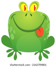 Funny green frog Cartoon character design. Vector illustration