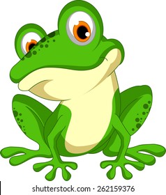  funny Green frog cartoon sitting 