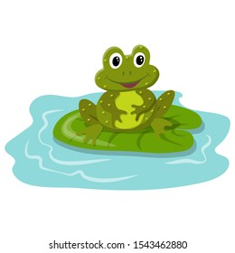 Funny green frog in cartoon style. Vector illustration.