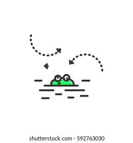 Funny green frog embarrassed. Cartoon character. Concept illustration for design. Simple vector sign, icon. 