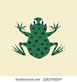 Graciosa ilustración vectorial de rana verde dibujada a mano. Carácter animal aislado en estilo plano para niños logotipo o icono.