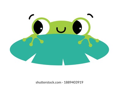 Funny Green Frog with Protruding Eyes Peeping Out from Leaf Vector Illustration