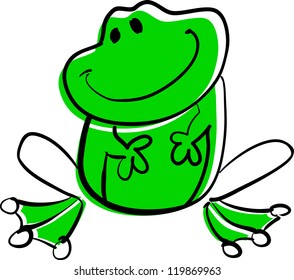 Funny green frog sitting and smiling.