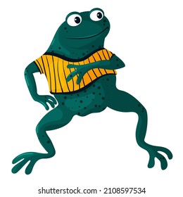 Funny green frog in a t-shirt isolated on white background. Vector