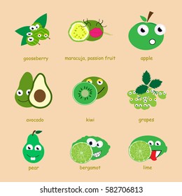 Funny green fruit. Icon, logo, symbol.
