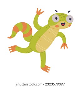 Funny Green Gecko Character with Bulging Eyes Running Vector Illustration