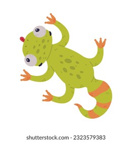 Funny Green Gecko Character Crawling on the Ground Vector Illustration