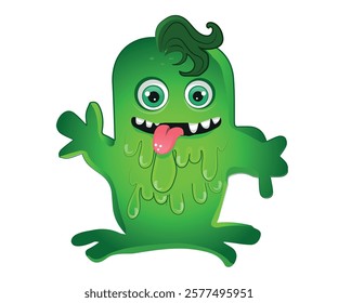 funny green gelatinous monster, monster in cartoon style. vector illustration.