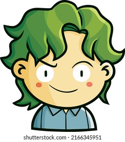 Funny Green Hair Male Portrait Cartoon Illustration