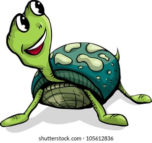 Funny green happy turtle with smile. Vector illustration