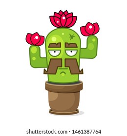 Funny Green Mexican Cactus . Isolated On White Background. Vector Illustration.