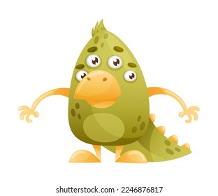 Funny Green Monster with Beak and Tail Vector Illustration