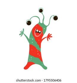 Funny green monster in cartoon style. Children's illustration with cute characters isolated on white background. Vector