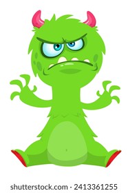 Funny green monster character design. Halloween illustration isolated.