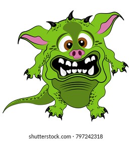 Funny green monster on a white background.