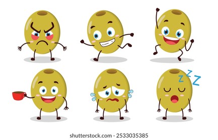 funny green olive cartoon character with various pose activity vector illustration