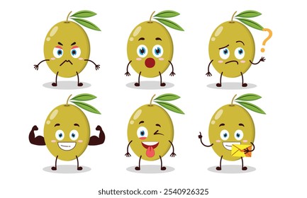 funny green olive cartoon with different expressions character vector illustration