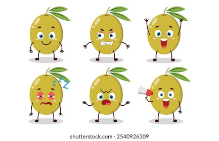 funny green olive cartoon with many expressions vector illustration