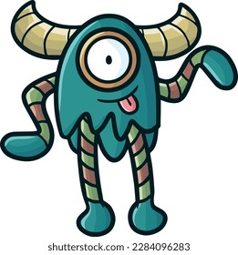 Funny green one eye jelly monster cartoon illustration