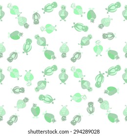 Funny green owl on a white background.Seamless.