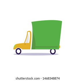 Funny green painted mini van.  Transport company or delivery service.  Isolated flat vector illustration on background.