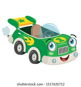 Funny Green Racing Car Posing