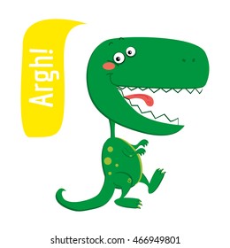 Funny green roaring dinosaur. Cute vector cartoon  illustration for kids.