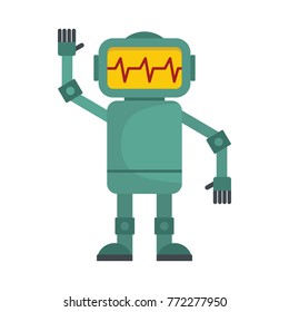 Funny green robot. Vector illustration of cartoon robot for web isolated on white background. Object for technology design and web