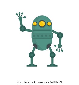 Funny green robot. Vector illustration of cartoon robot for web isolated on white background. Object for technology design and web