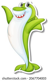 Funny green shark cartoon character sticker illustration