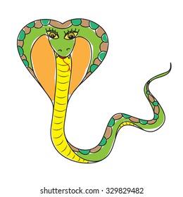  Funny green snake cartoon. Vector illustration