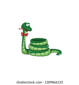 funny green snake vector on a white background