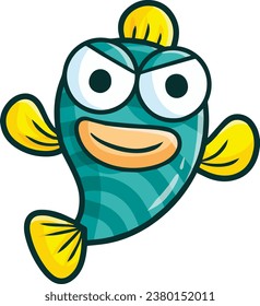 Funny green stripes fish cartoon illustration