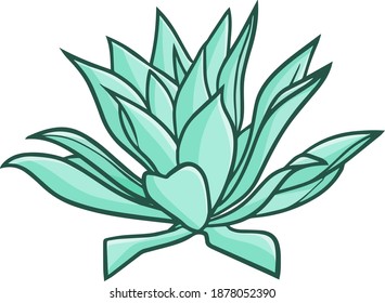 Funny green succulen in doodle simple style