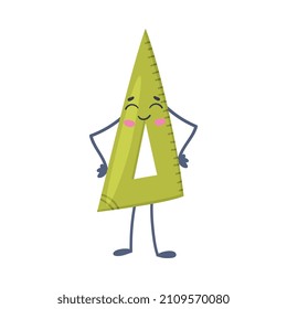 Funny Green Triangular Ruler as Office Supply Humanized Character Vector Illustration