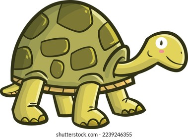 Funny green turtle cartoon. Smiling friendly.