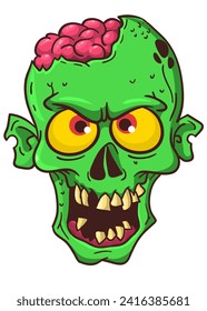 Funny green zombie face illustration for Halloween party decoration