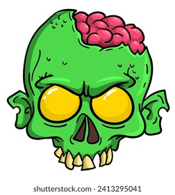 Funny green zombie illustration for Halloween party decoration