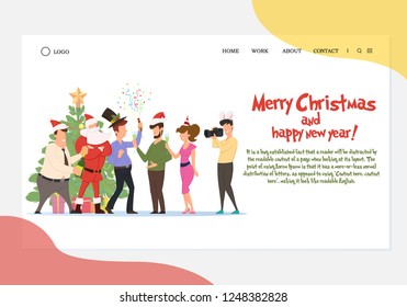 funny greeting banner for your staff a Happy New Year and Merry Christmas. Corporate party, Christmas, New Year, office. Vector illustration in trendy flat style 