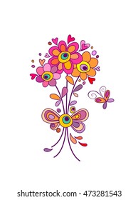 Funny greeting bouquet with abstract colorful flowers