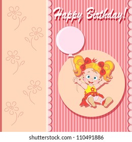 Funny greeting card with a little girl