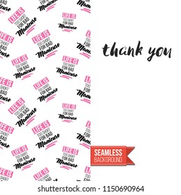 Funny greeting card with manicure pattern for girl, woman. Fashion nail art background and text: thank you. Vector template with seamless backdrop and motivation quote. Watercolor style graphic.