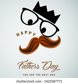funny greeting card vector design template illustration to wish happy fathers day with spaces, mustache, glasses with text for banner, poster, social media advertisement