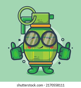 Funny Grenade Weapon Character Mascot With Thumb Up Hand Gesture Isolated Cartoon In Flat Style Design