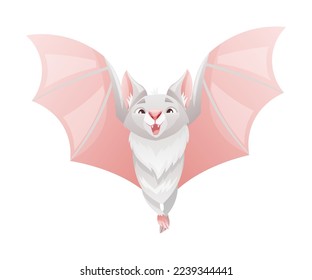 Funny Grey Bat with Cute Snout and Pointed Ears Flying with Spread Wing Vector Illustration