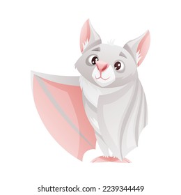 Funny Grey Bat with Cute Snout and Pointed Ears Standing with Spread Wing Vector Illustration