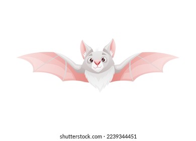 Funny Grey Bat with Cute Snout and Pointed Ears Flying with Spread Wing Vector Illustration