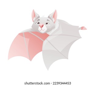 Funny Grey Bat with Cute Snout and Pointed Ears Flying with Spread Wing Vector Illustration