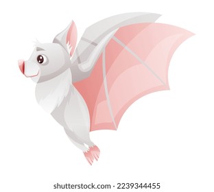 Funny Grey Bat with Cute Snout and Pointed Ears Flying with Spread Wing Vector Illustration