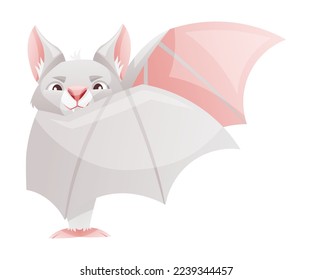 Funny Grey Bat with Cute Snout and Pointed Ears Standing with Spread Wing Vector Illustration